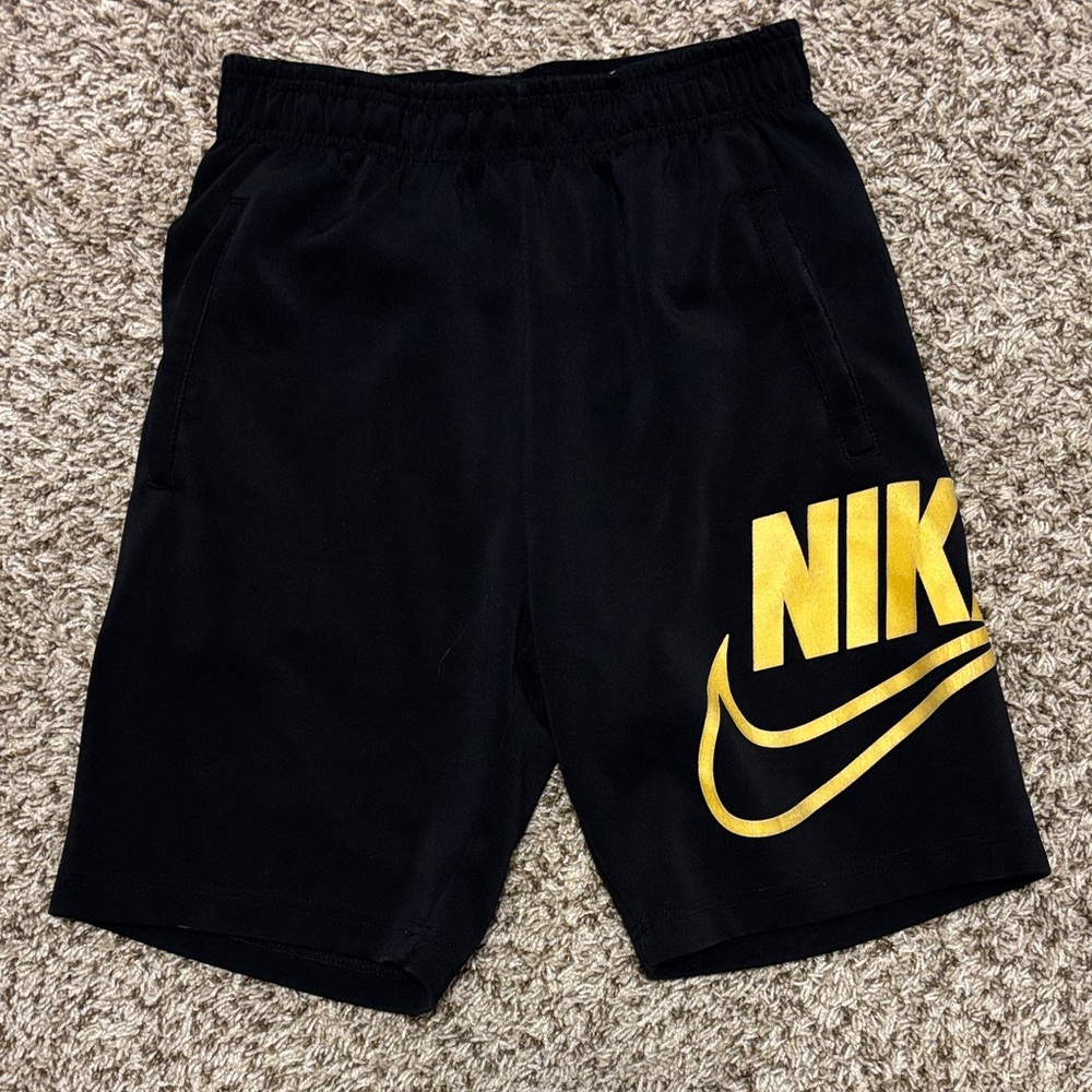 Nike Men's Black Shorts with Gold Logo